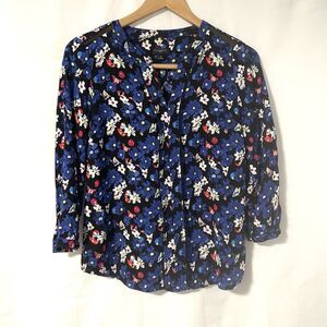 Talbots Lightweight Popover Rayon Top Blouse S Petite Floral Black‎ Blue Pink